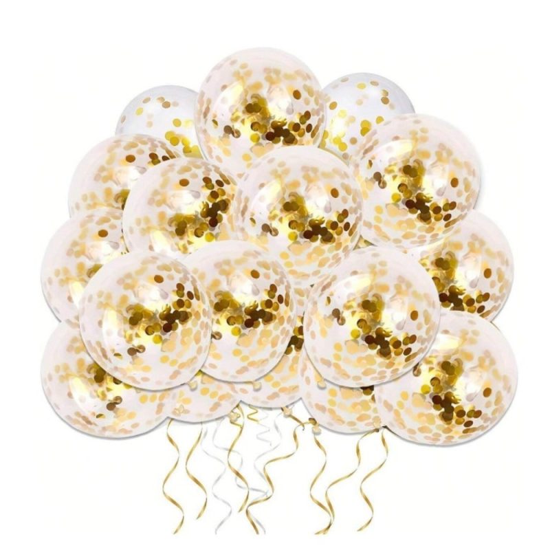 10/15/30/50pcs Gold Confetti Latex Party Balloons, 12 Inch Helium Gold Confetti Balloons <br> FLV-0203