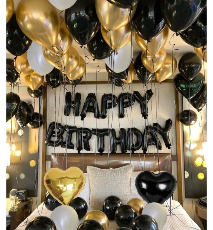 Golden Black balloon birthday set <br> FLV-0205