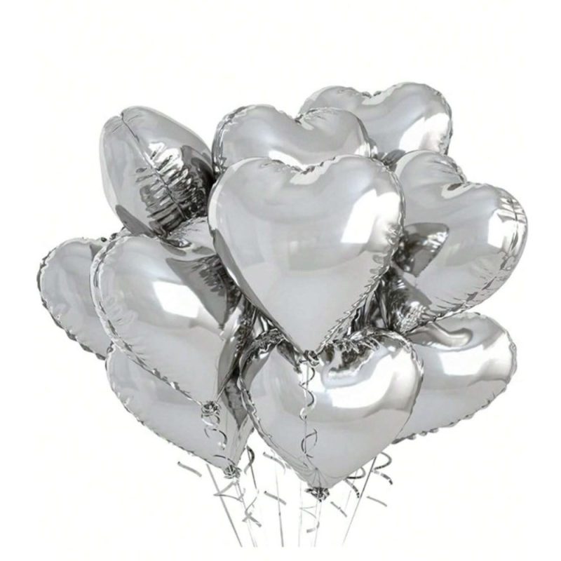 18-Silver color Foil Heart Balloons <br> FLV-0198