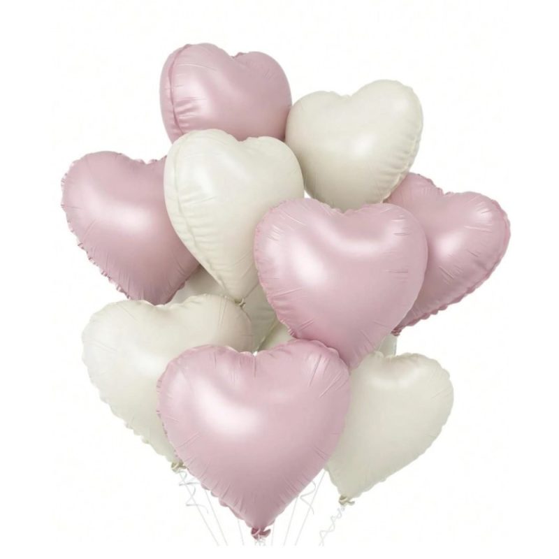 18-beige/pink color Foil Heart Balloons <br> FLV-0199