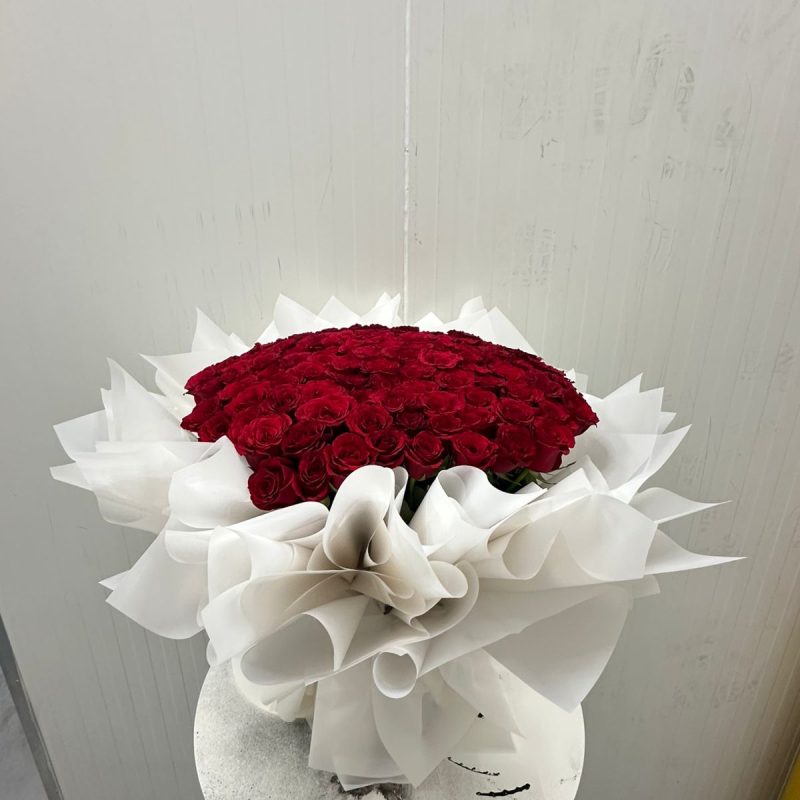 100 Red Roses With White Wrapping FLV-0324